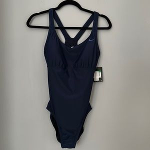Nike One Piece Racer Back Swimsuit Ness7252-440 Navy Blue  Large New with Tags
